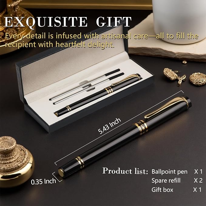 Luxury Gel Ballpoint Pens,Personalized Black Ink Pen Set with 2 Pcs Extras Replaceable Metal Refills, Ultra-Smooth Writing Experience, Perfect for Gifts,Business,Office