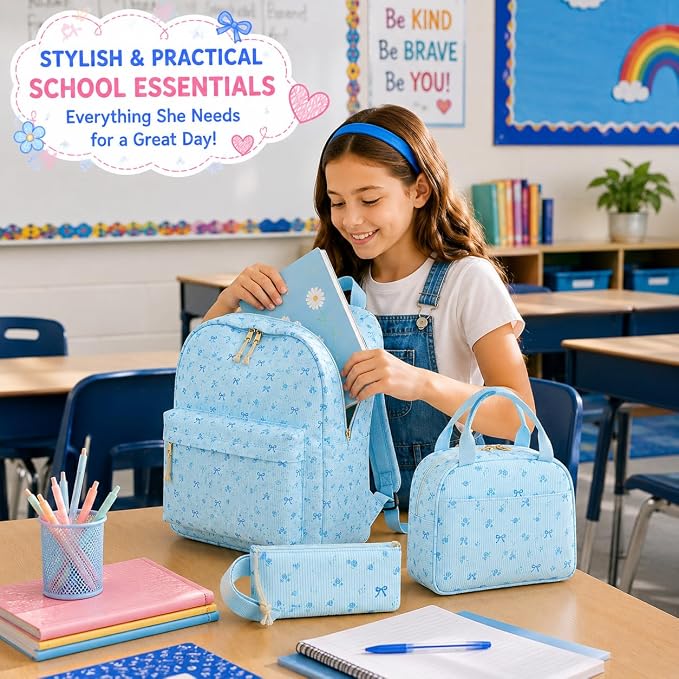 BTOOP School Backpacks for Teen Girls Bookbags Lightweight Kids Backpack School Bags Set with Lunch Box Pencil Case