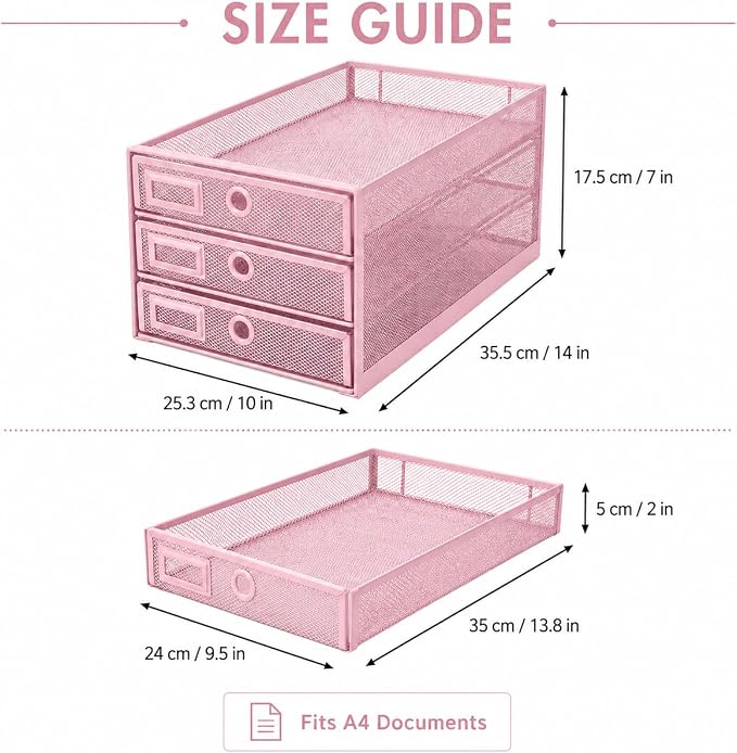 EXERZ Paper Sorter 3 Drawer Wire Mesh A4 / Desk Multifunctional Desk Organiser/Multi-Layer Letter Tray - for Documents, Magazines, Notebooks and Letter