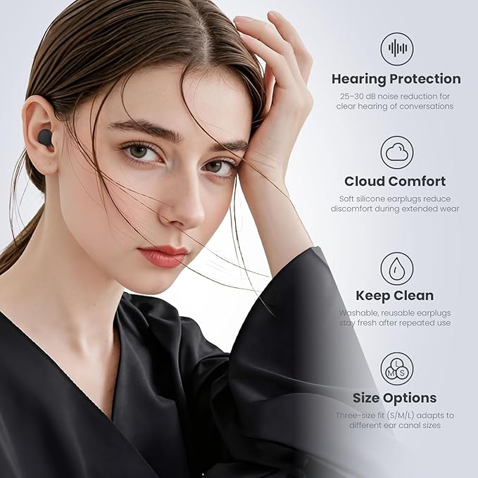 Earplugs for Sleeping,Reusable Ear Plugs for Noise Reduction 30dB with Carrying Case,Hearing Protection Ear Plugs for Concert,Focus,Working,Studying&Sound Reduction