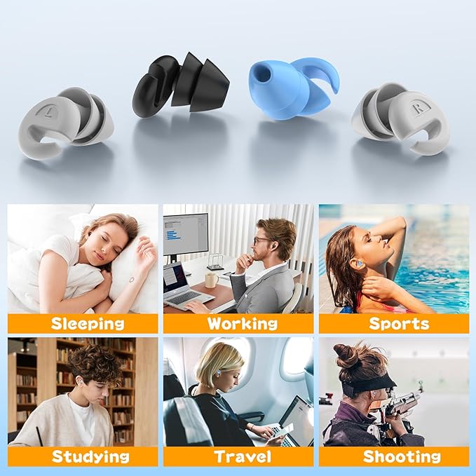 Ear Plugs for Sleeping Noise Cancelling, 36dB Noise Reduction Earplugs, Silicone Reusable Hearing Protection Ear Plug, Waterproof Earplug Suitable for Sleeping (Blue, 1 Pair)