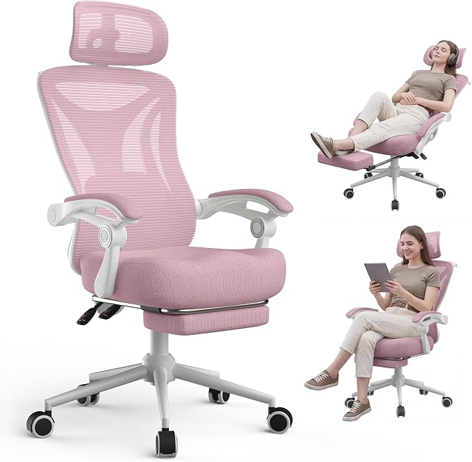 Ergonomic Office Chair with Footrest - Adjustable Lumbar Support & Headrest, 90-160° Reclining Mesh Back Computer Chair - Home Office/Gaming, 350lbs Capacity