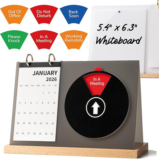 2026 Desk Calendar with Do Not Disturb Sign, 3-in-1 Acrylic Whiteboard & Status Indicator, Flat Solid Wood Office Decor & Desktop Organizer, WFH Essentials & New Job Gift for Coworkers, 10.7x3.7 Black