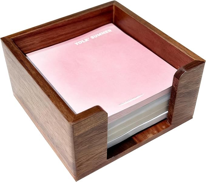 Wood Sticky Note Holder, 3x3 Crystal Clear Notepad Holder with Anti-Slip Base Post It Note Holder Sticky Note, Dispenser for Office Desk, Home Organizer