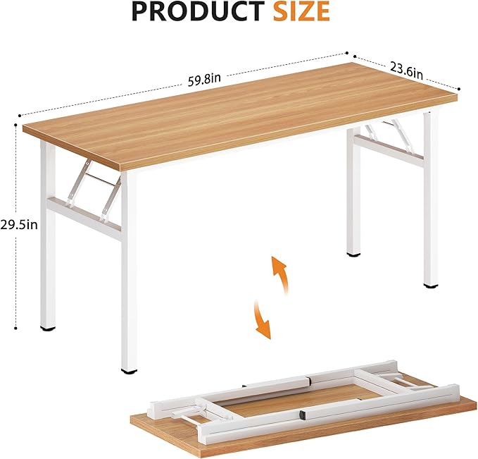 DlandHome Computer Desk, 59.8Inch Office Desk Computer Table, Study Writing Study Desk for Home Office, Teak and White