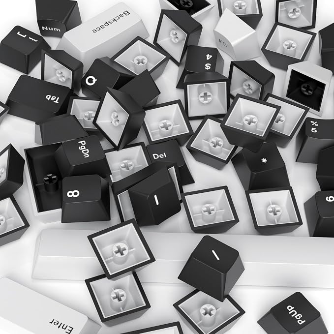 Fogruaden White on Black Keycaps, Cherry Profile PBT Doubleshot keycaps, Minimalist Style Black and White Keycap, 168 Keys Custom Keycaps for Mechanical Keyboard(WOB)