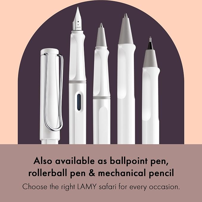 LAMY safari white - Fountain Pen with ergonomic grip & polished Left-Handed steel nib (LH) in size M - ideal for any Writing & Calligraphy - including LAMY T 10 blue cartridge