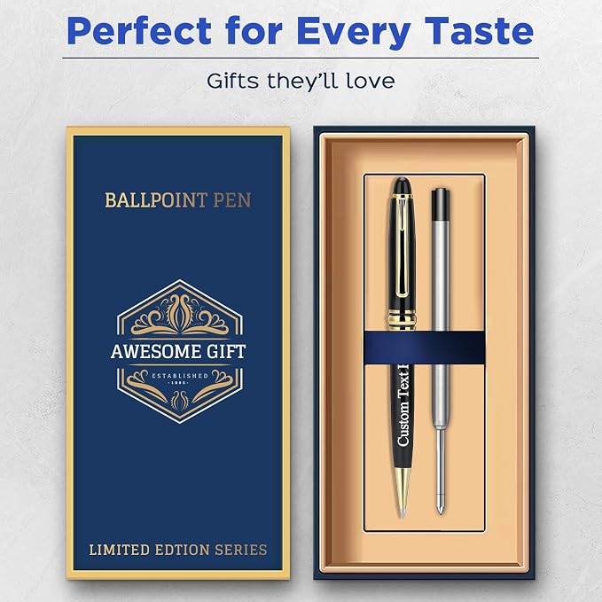 Personalized Executive Business Pen - Custom Engraved With Your Name - Luxury Gift Set With Box for Men & Women - Free Engraving - Black