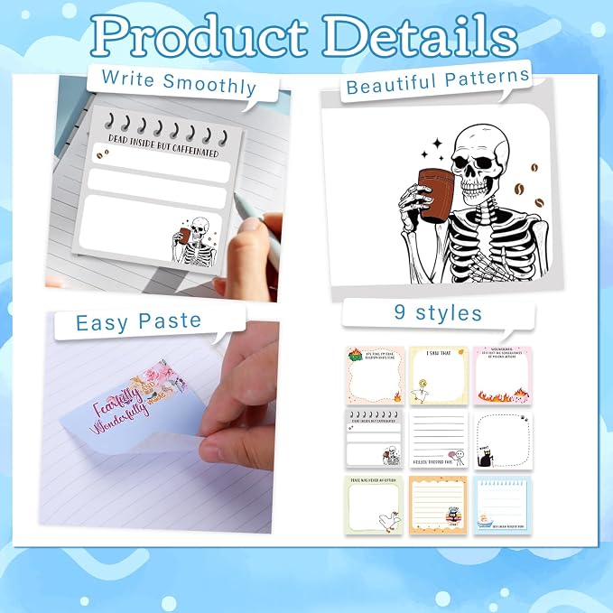 Funny Sticky Notes Gifts - 9 Pack Funny Notepads for Work 3x3 Inch, Fun Self-Stick Memo Pads Work Gifts for Coworkers Students, Sarcastic Gag Office School Supplies (450 Sheets)