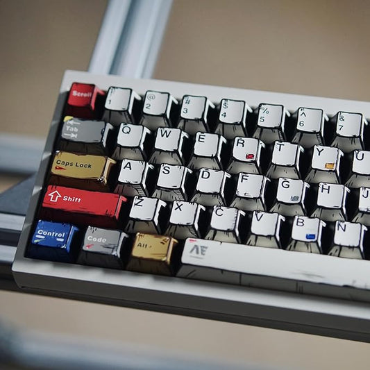 Retro PBT Keycaps - Japanese Manga Theme Keycaps Set, 141 Keys Cherry Profile Dye-Sub Custom Keycap, Mixed Light Minimalist Style Key Caps for 60%, 65%, 75%, 100% Cherry MX Mechanical Keyboard