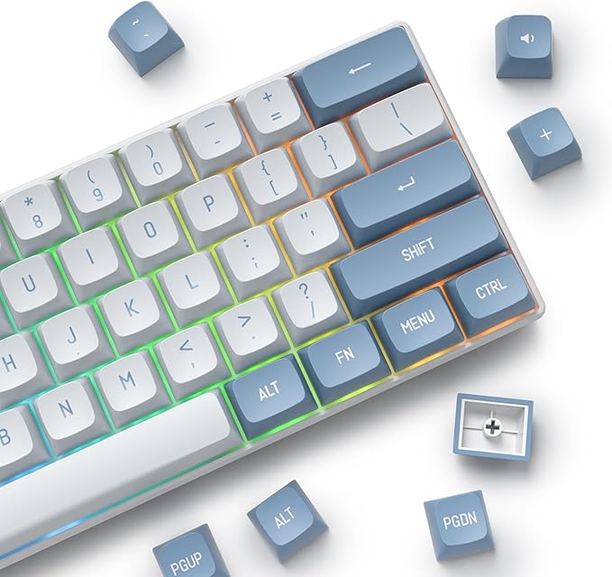 PBT Blue Keycaps 60 Percent with 6.25U Space Bar OEM Profile for Cherry MX Switch Mechanical Gaming Keyboard (CSA-Shoko)