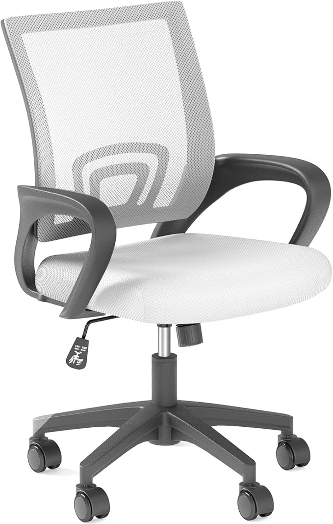 OS MOTOR Ergonomic Mid-Back Mesh Office Chair (White) | Lumbar Support, Adjustable Height, Swivel Rolling Design, Comfy Armrest, Home, Office, Work, Study, Gaming, Vanity
