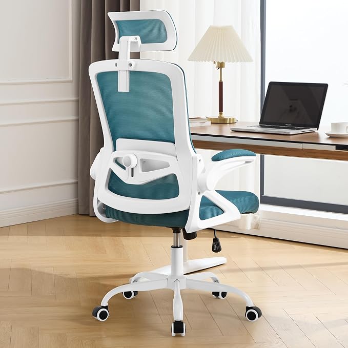 Fizzin Ergonomic Office Chair, 400 LBS Computer Chairs with Adjustable Lumbar Support, Breathable Mesh Desk Chair Ergonomic with Thickened Cushion, Comfy Home Office Desk Chair (Lake Blue)