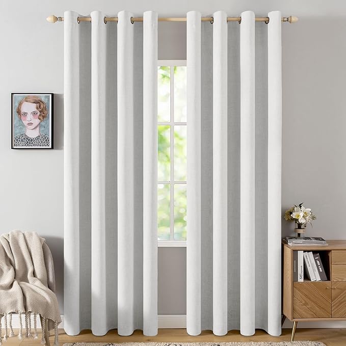 MIULEE Linen Textured Curtains Solid 100% Blackout for Bedroom Thermal Insulated Heathered White Grommet Room Darkening Curtains & Drapes Luxury Decor for Living Room 52 x 72 Inch (2 Panels)