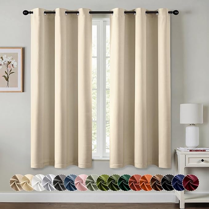MIULEE Blackout Curtains for Bedroom Living Room 2 Panels, Thermal Insulated Room Darkening Drapes Grommet Noise Reducing Light Blocking Window Treatments 54 Inches Long 34x54 Inch Cream Beige
