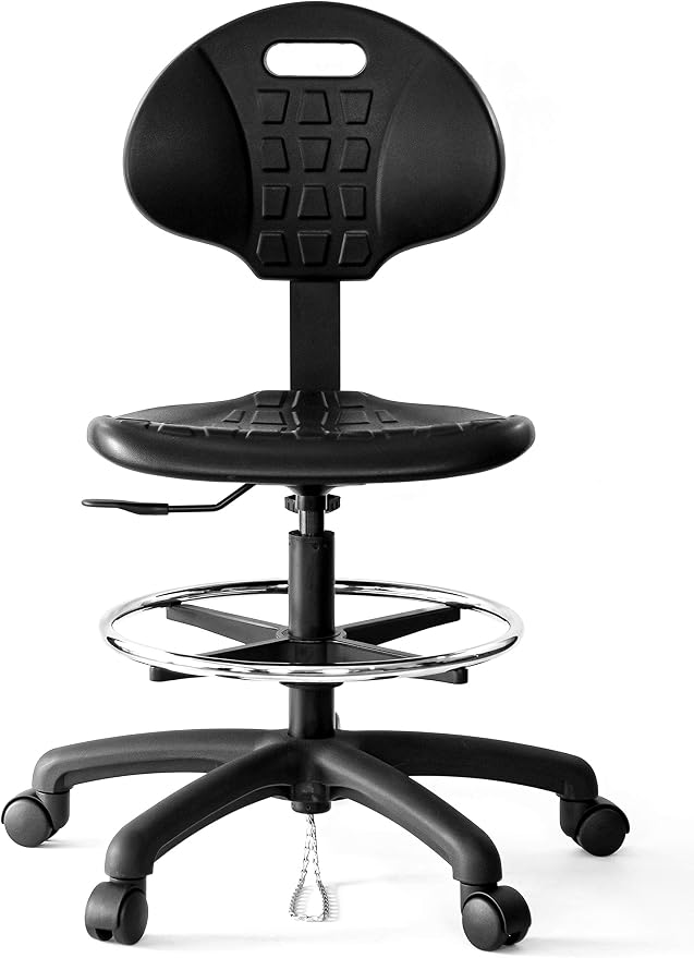 ESD Anti Static Ergonomic Polyurethane Chair Adjustable Height Heavy Duty Easy to Clean for Research, Laboratory and Cleanroom (Self Braking, Tall Stool)