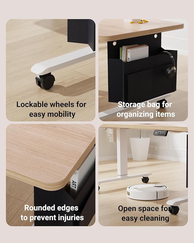 Coffee Table, Height Adjustable Electric Coffee Table with Storage Bag Lift Tabletop Dining Table Office Table with Lockable Wheels for Living Room (Natural Maple Look, 40 x 24 Inches)