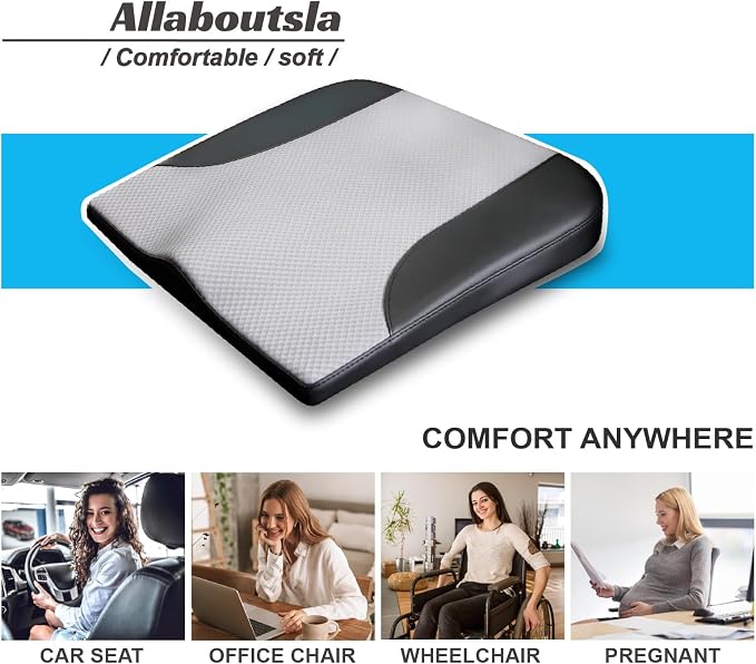 Allaboutsla Car Seat Cushion, Car Seat Cushions for Long Driving | Comfortable Memory Foam Driver Seat Cushion, Automotive Seat Cushions, Butt Pillow for Car,Truck, Office Chair, B&G