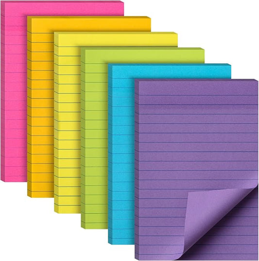 Mr. Pen- Lined Sticky Notes, 4" x 6", 6 Pads, 60 Sheets/Pad, Vibrant Color | Sticky Notes with Lines, Ruled Post Stickies, Memo Pads, Self-Stick Note Pad for Office, School, Home, Study