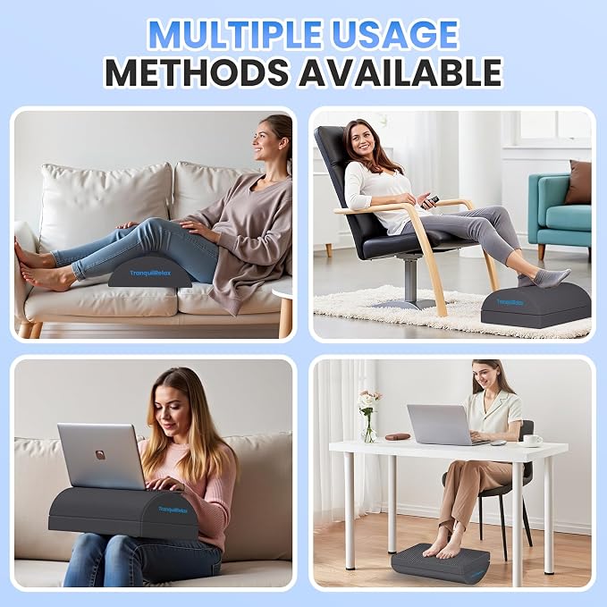 TranquilRelax Foot Rest for Under Desk at Work, Gaming Accessories Foot Stool with 3 Adjustable Heights & Washable Cover, Comfortable Office Desk Accessories, Footrest for Office, Home and Car (Gray)