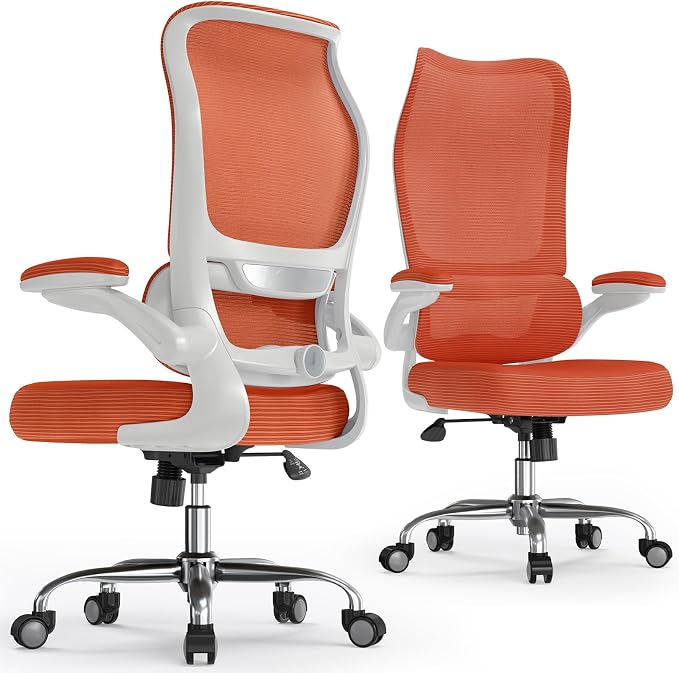TRALT Ergonomic Office Chair- Desk Chair with Adjustable Lumbar Support | Big and Tall Back Ergonomic Desk Chair - Home Office Mesh Chairs and PU Leather Seat for Home Reading to Adults(Orange)