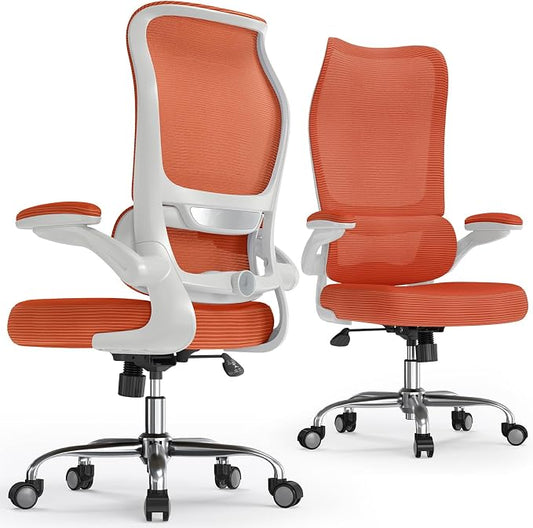 TRALT Ergonomic Office Chair- Desk Chair with Adjustable Lumbar Support | Big and Tall Back Ergonomic Desk Chair - Home Office Mesh Chairs and PU Leather Seat for Home Reading to Adults(Orange)