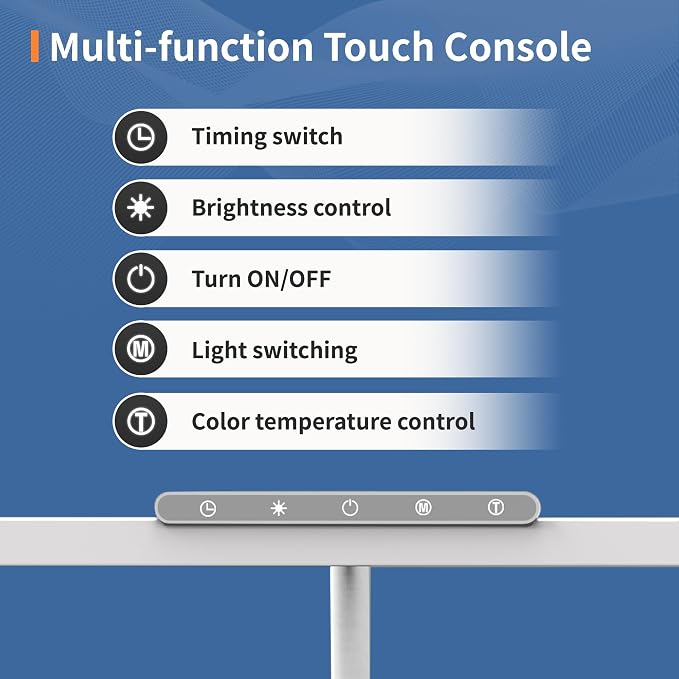 Desk Lamp, 3 Colors Stepless Dimming LED Desk Lamps for Home Office Adjustable Memory Desk Light with Clamp Touch Control Office Lamp Eye Caring Computer Light for Working Sewing(White)