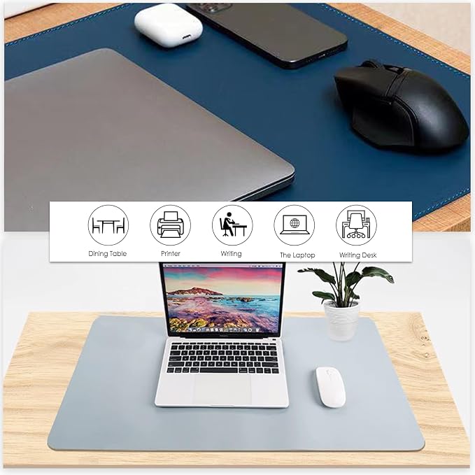 24 x 12 Inches Leather Desk Pad Protector, Non-Slip PU Leather Desk Mat, Laptop Desk Pad, Perfect for Office & Home Use (sky blue)