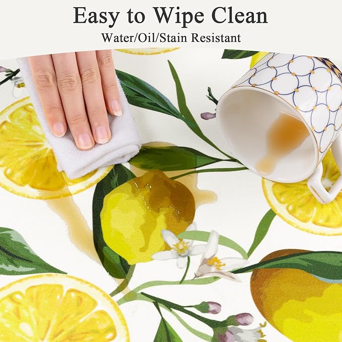 SHACOS Anti Fatigue Lemon Kitchen Mats for Floor 2 Pieces Set, Non Slip Cushioned Kitchen Rugs Set Standing Desk Mats and Runner Wipeable Waterproof Floor Mat for Home Office, 17"x27.5"+17"x59", White