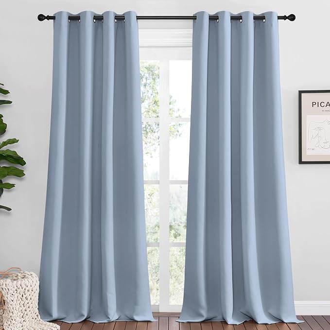 NICETOWN Vintage Blue Blackout Curtains 120 inches Length for Living Room, 2 Panels, 55" Wide, Thermal Insulated Long Drapes for Large Window