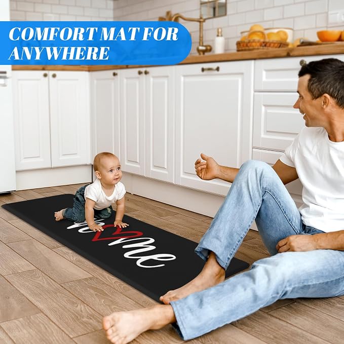 HappyTrends Kitchen Mat Cushioned Anti-Fatigue Rug Non-Slip Kitchen Rugs Stain Resistant Ergonomic Comfort Mat for Floor, Office, Sink, Laundry (17.3"x 60", Black)