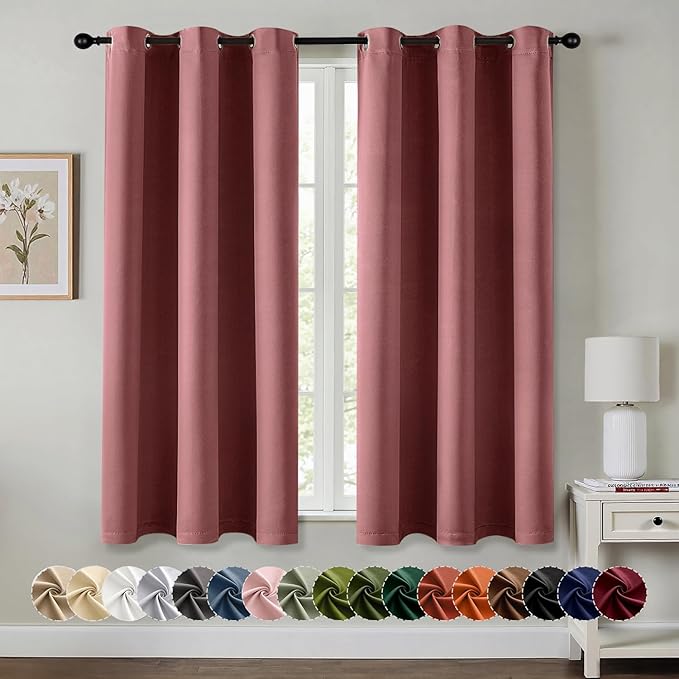 MIULEE Blackout Curtains for Bedroom Living Room 2 Panels, Thermal Insulated Room Darkening Drapes Grommet Noise Reducing Light Blocking Window Treatments 45 Inches Long 40x45 Inch Dusty Rose