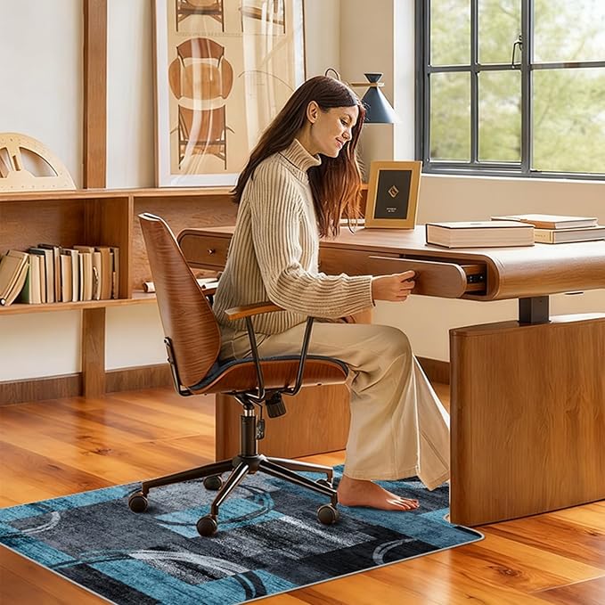 Office Chair Mat for Hardwood Floor & Tile Floor,36"X 48" Heavy Duty Desk Chair Mat for Hard Floors, Under Desk Rug for Rolling Computer Chair,Anti Slip,Low Pile Carpet Protector-Convex Geo Blue Gray