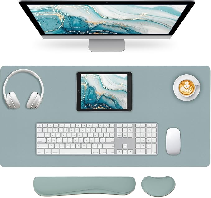 Desk Pad Mat Set,3-in-1 Large Mouse Pads with Wrist Rest and Keyboard Pad, Desk Mats for Keyboards and Mouses, Ergonomic Keyboard and Mouse Mat Set for Office Home Decor(Blue, 35.4" x 16.9")