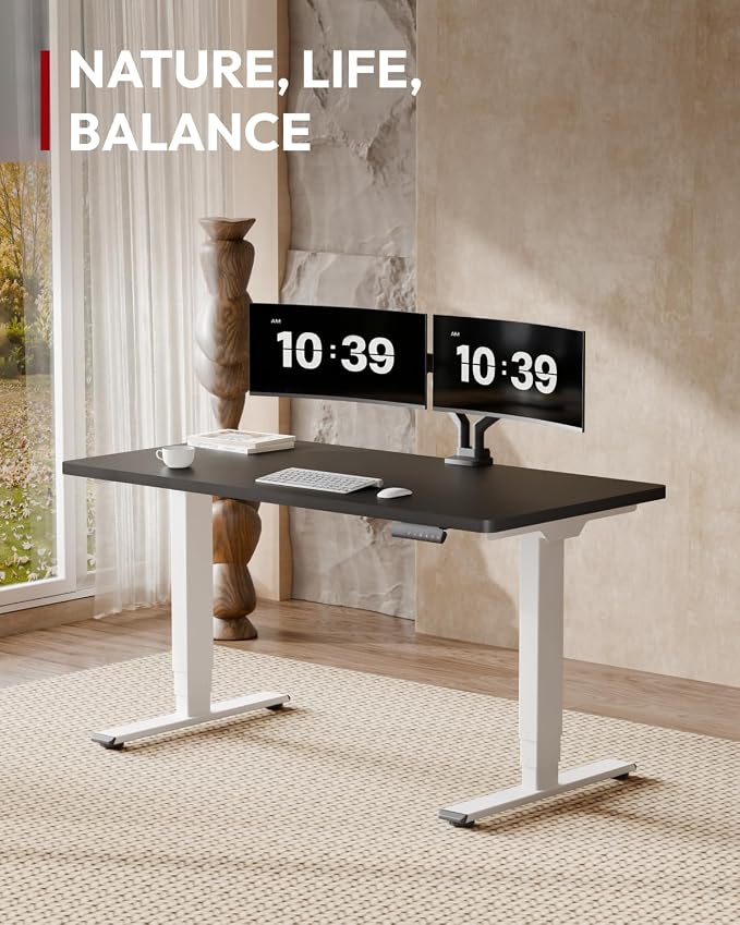 SANODESK Dual Motor Standing Desk 220lbs Height Adjustable Desk | 48"x30" Spacious One-Piece Black Desktop & White Frame, 4 Memory Presets, 3-Stage Legs, 220lbs, 2-Box for Home & Office