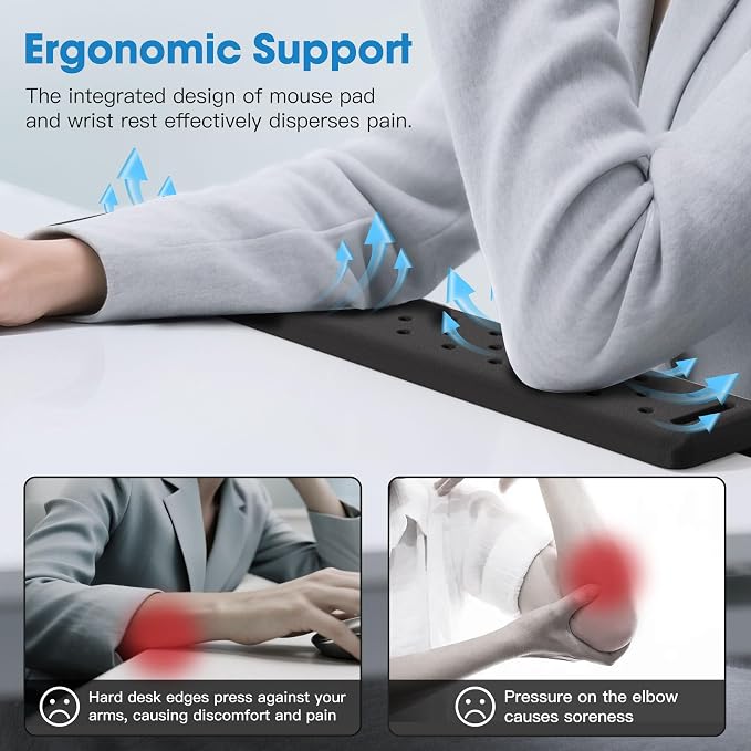 MEKASS L-Shaped Desk Long Elbow Pad for Desk, Memory Foam Elbow Support Padding with Non-Slip, Ergonomic Desk Edge Cushion, Wrist Comfort Support for Office Home (Dimpled Texture)