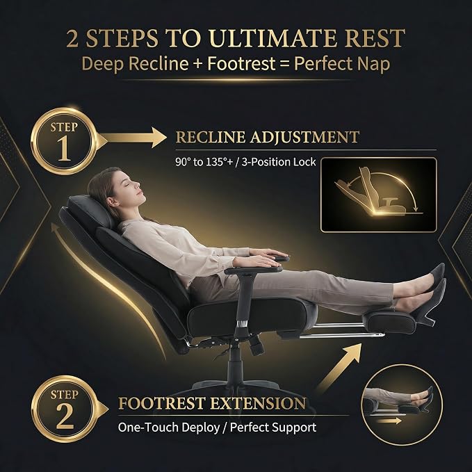 Big and Tall Office Chair 400lbs, Premium PU Leather Executive Chair with Extra Wide Saddle Seat for Cross Legged, 3D Armrests, Footrest, Heavy Duty Ergonomic Reclining Desk Chair (Black)