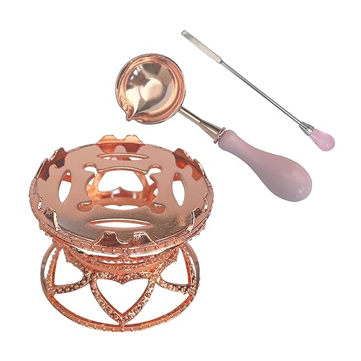 Metal Wax Seal Warmer Kit with Spoon and Stirring Stick, for Wedding Wax Envelope Seal Stamp (Small Waist Rose Gold Stove)