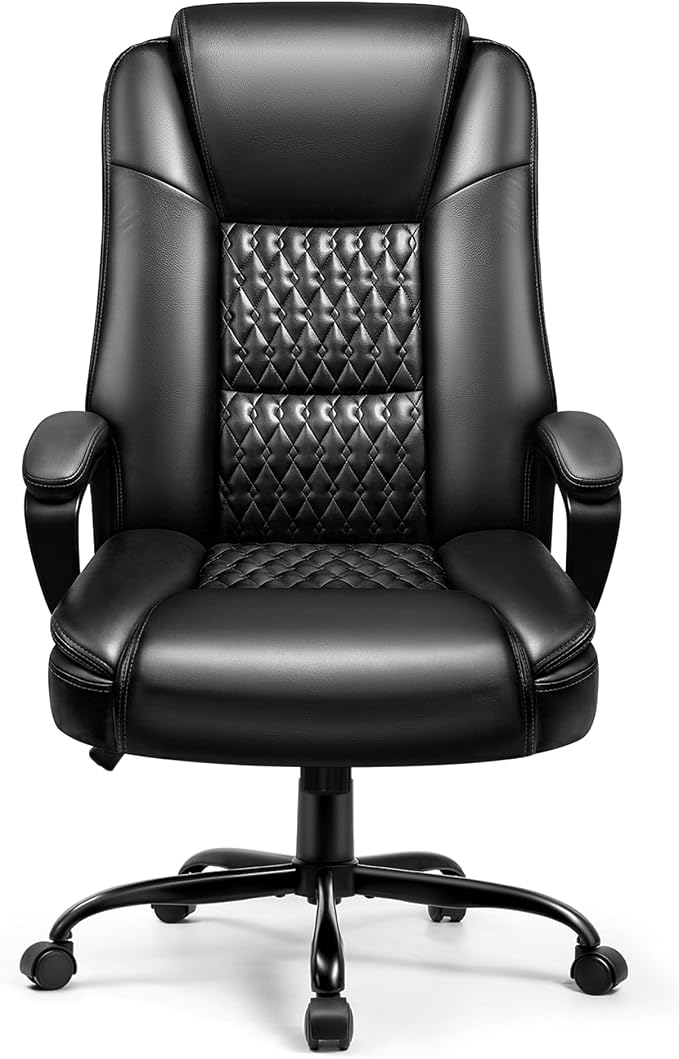 OFIKA Leather Office Desk Chair,Ergonomic Office Chair with Lumbar Support,Computer Chair,Executive Leather Chair with Padded Arm,2026 Upgraded Big and Tall Chair, Black,275LBS