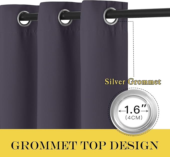 NICETOWN Blackout Short Curtain 63 inches Long for Windows, Thermal Insulated Curtain Grommet Room Darkening Window Treatment for Bedroom/Living Room, 1 Panel, W46 x L63, Greyish Purple