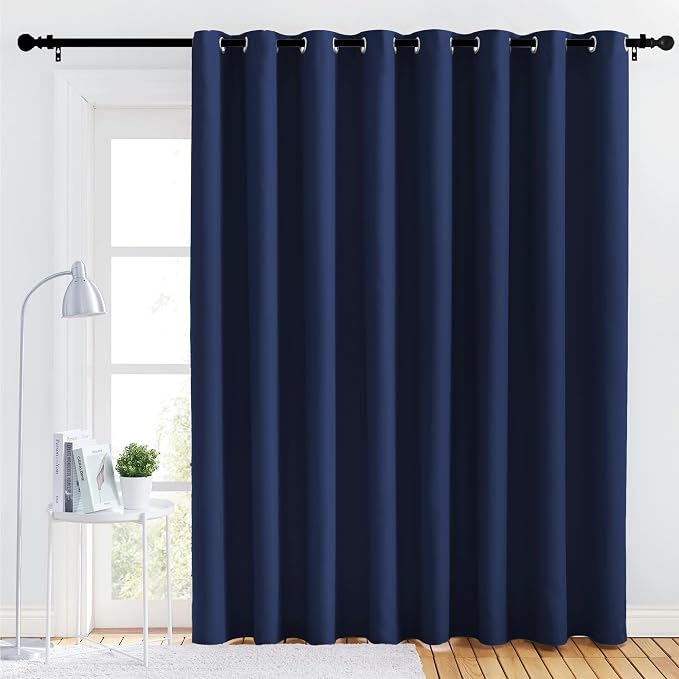 NICETOWN Bedroom Blackout Curtain Panel - (120 inches by 102 inch, Navy, 1 PC) Energy Saving Thermal Insulated Grommet Blackout Drapery for Patio, Room Divider Curtain