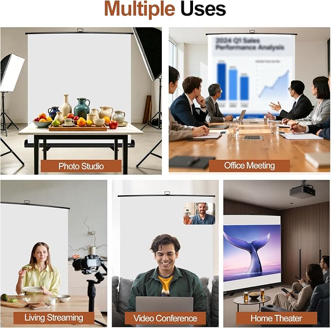 White Backdrop Screen, Collapsible Chroma Key Retractable Photo Background | 74 x 76in Portable Chromakey Panel, Wrinkle Resistant, Pull Up, Video Conference, Live Game, Streaming, Photographic Studio