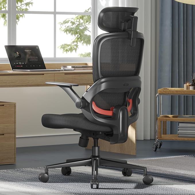 SIHOO B100 SE Office Chair, Desk Chair with Adaptive Lumbar Support & 2D Flip-up Armrests, 135° tilt Soft Memory Foam Erogonomic Chair for Home Office,Hold 300 LBS-Jet Black