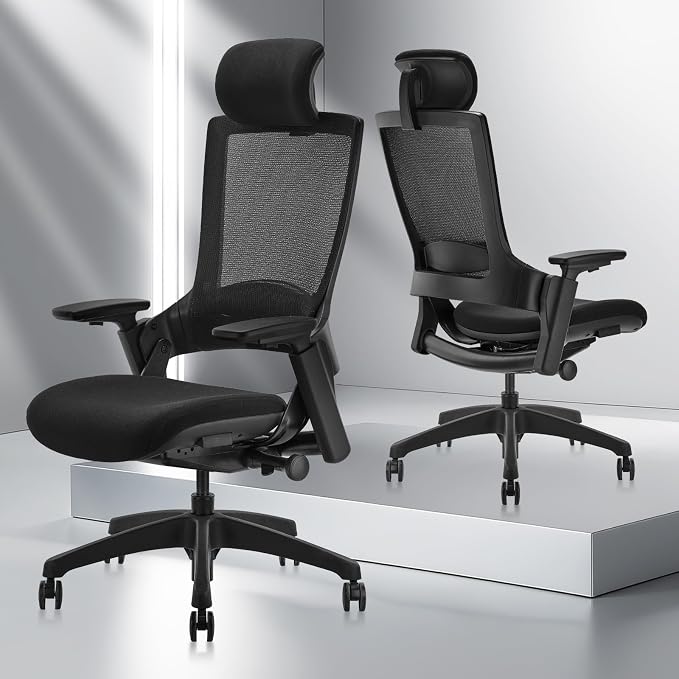 CLATINA Ergonomic High Swivel Executive Chair with Adjustable Height Head 3D Arm Rest Lumbar Support and Upholstered Back for Home Office Black Mesh/High Back
