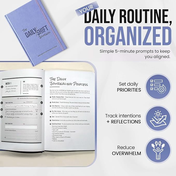 The Behavior Shift Daily Shift Goal Journal - Guided Journal for Goals, Productivity, Mindfulness & Self Care - Wellness Planner with Prompts for Men & Women - 52 Week undated Progress Tracker(Purple)