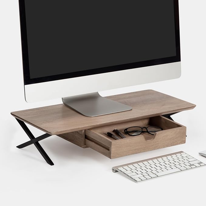 Anji Mountain Monitor Stand - Desktop Organizer & Laptop Riser, Ergonomic Monitor Riser, Space-Saving Monitor Stand for Desk, Durable Construction, Easy Assembly, Ideal for Home & Office,Biscotti
