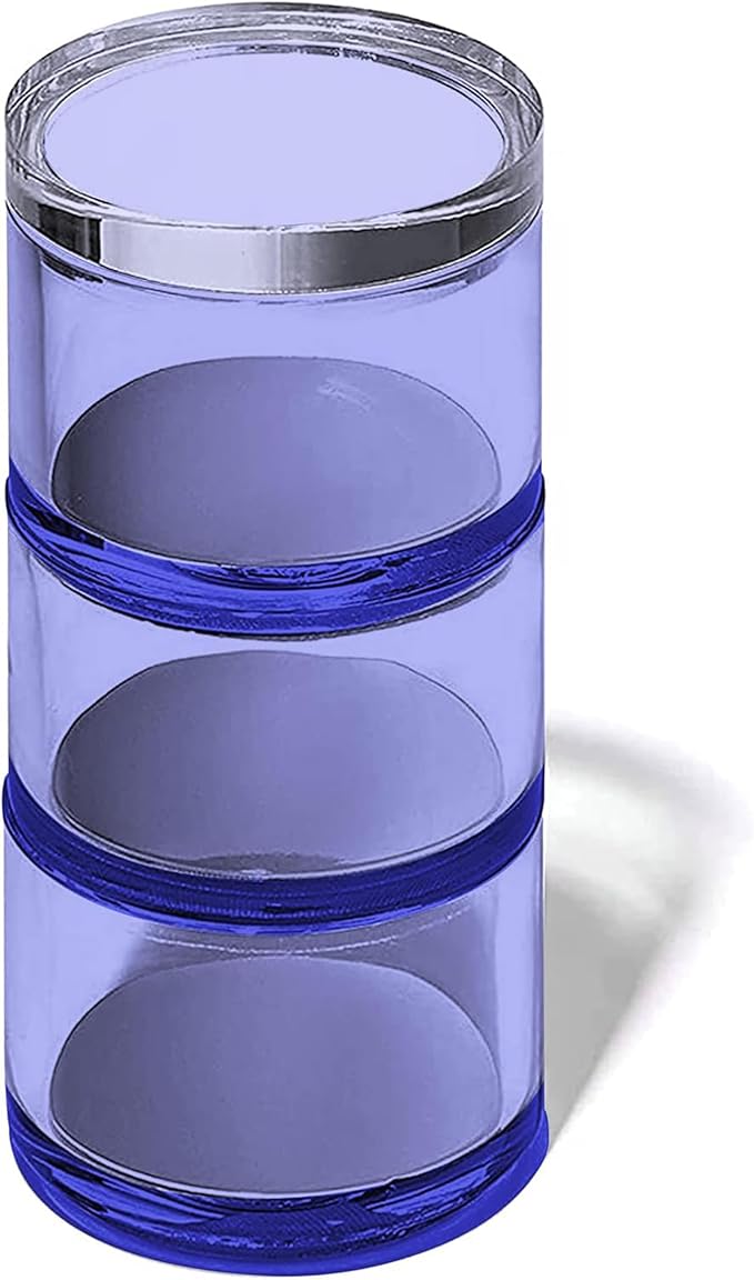 3-Tier Stackable Acrylic Holder- Stylish Desk Organizer and Storage for Office or Home – Transparent Round Design, Blue with Silver Metal Base