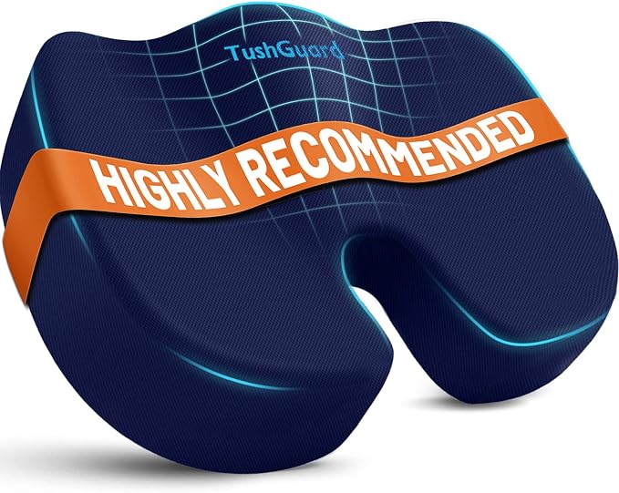 TushGuard Memory Foam Seat Cushion for Office Chair, Car Seat, Blue, XL | Office Chair Cushion for Car, Airplane - Chair Pad for Long Sitting Sciatica, Hip, Coccyx,Tailbone Pain Relief, Butt Pillow
