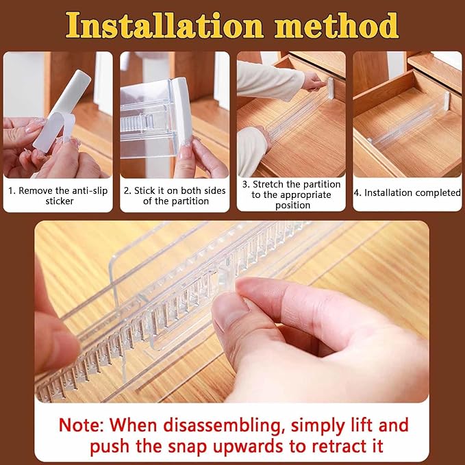 12 Pcs Drawer Dividers for Clothes, 3.15" High 11.34"-19.69" Adjustable Expandable Dresser Drawer Organizer, Clear Plastic Separators for Dresser, Baby Clothing, Underwear, Cosmetic