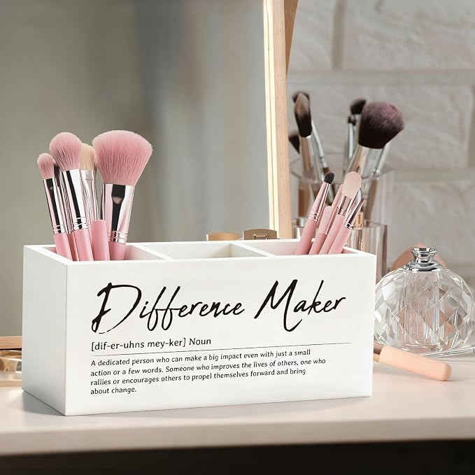 Difference Maker Gift Pen Pencil Utensil Holder | Appreciation Gifts for Coworkers Leaders Teachers, Wood Desk Organizer and Makeup Brush Holder